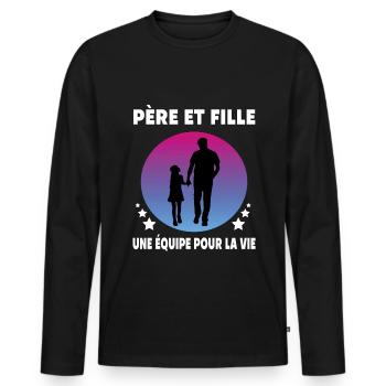 papa père et fille rétro vintage père papa - T-shirt manches longues Premium bio Homme - noir - Devant - Nico (187cm)