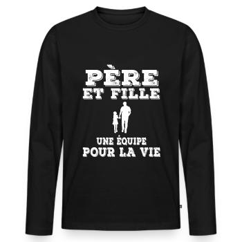 Vater Vater und Tochter Vater Vater - Männer Premium Bio Langarmshirt - Schwarz - Vorne - Nico (187cm)