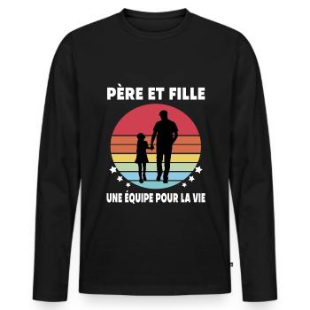 papa père et fille vintage père papa - T-shirt manches longues Premium bio Homme - noir - Devant - Nico (187cm)