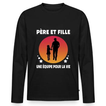 papa père et fille vintage humour père papa - T-shirt manches longues Premium bio Homme - noir - Devant - Nico (187cm)