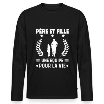 Vater Vater und Tochter Team Vater Vater - Männer Premium Bio Langarmshirt - Schwarz - Vorne - Nico (187cm)