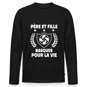 père et fille basque papa fête des pères - T-shirt manches longues Premium bio Homme - noir - Devant - Nico (187cm)