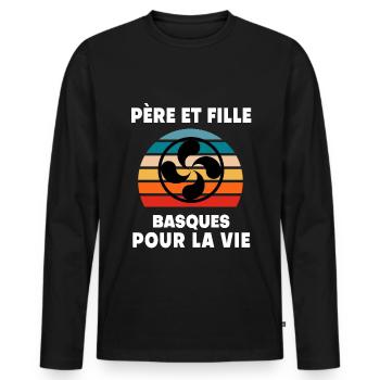 père et fille vintage papa basque - T-shirt manches longues Premium bio Homme - noir - Devant - Nico (187cm)