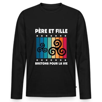 père et fille papa breton vintage bretagne - T-shirt manches longues Premium bio Homme - noir - Devant - Nico (187cm)