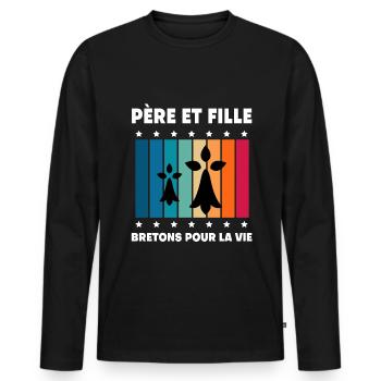 père et fille papa bretagne vintage breton - T-shirt manches longues Premium bio Homme - noir - Devant - Nico (187cm)