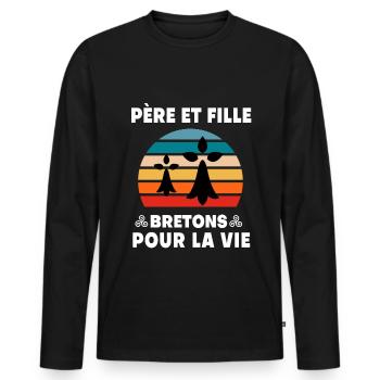 Vater und Tochter Vintage Bretonisch Bretonisch Vater - Männer Premium Bio Langarmshirt - Schwarz - Vorne - Nico (187cm)
