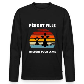 père et fille vintage papa bretagne breton - T-shirt manches longues Premium bio Homme - noir - Devant - Nico (187cm)