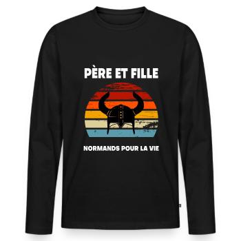 père et fille papa normand vintage viking - T-shirt manches longues Premium bio Homme - noir - Devant - Nico (187cm)