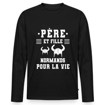 père et fille papa normandie viking - T-shirt manches longues Premium bio Homme - noir - Devant - Nico (187cm)