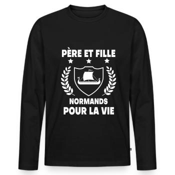 Vater und Tochter Norman Vater Normandie - Männer Premium Bio Langarmshirt - Schwarz - Vorne - Nico (187cm)