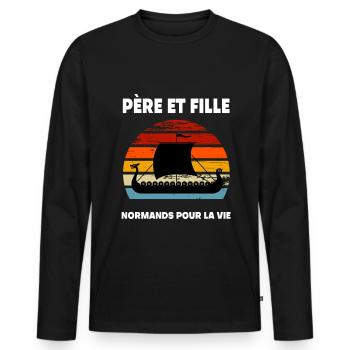 Vater und Tochter Norman Vintage Normandy - Männer Premium Bio Langarmshirt - Schwarz - Vorne - Nico (187cm)