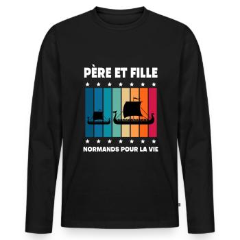 Vater und Tochter Vintage Norman Normandy - Männer Premium Bio Langarmshirt - Schwarz - Vorne - Nico (187cm)