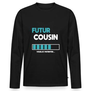 futur cousin cadeau cousin - T-shirt manches longues Premium bio Homme - noir - Devant - Nico (187cm)