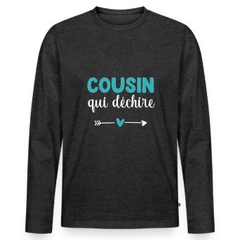 Cousine Tearing Heart Geschenk Cousine - Männer Premium Bio Langarmshirt - Anthrazit meliert - Vorne - Nico (187cm)