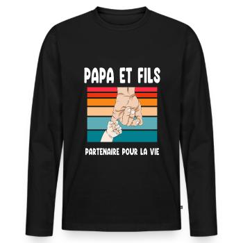 papa et fils main vintage père fête des pères - T-shirt manches longues Premium bio Homme - noir - Devant - Nico (187cm)