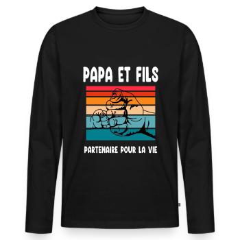 papa et fils point main vintage père fête pères - T-shirt manches longues Premium bio Homme - noir - Devant - Nico (187cm)