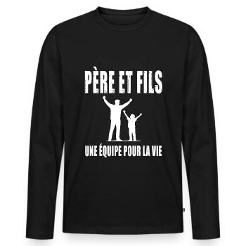 père et fils duo assorti papa fête des pères - T-shirt manches longues Premium bio Homme - noir - Devant - Nico (187cm)