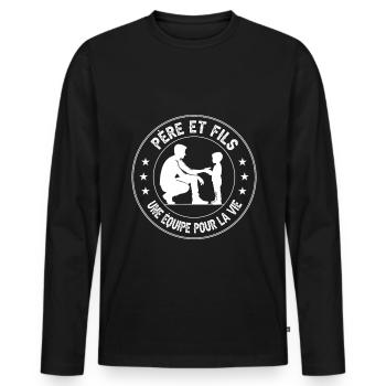 père et fils équipe vie duo papa fête des pères - T-shirt manches longues Premium bio Homme - noir - Devant - Nico (187cm)