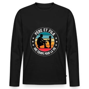 père et fils équipe vie vintage duo fête pères - T-shirt manches longues Premium bio Homme - noir - Devant - Nico (187cm)