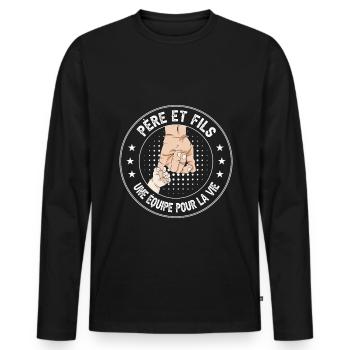 père et fils main assorti duo papa fête des pères - T-shirt manches longues Premium bio Homme - noir - Devant - Nico (187cm)