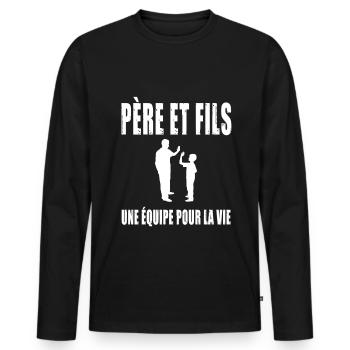 père et fils papa complices fête des pères - T-shirt manches longues Premium bio Homme - noir - Devant - Nico (187cm)