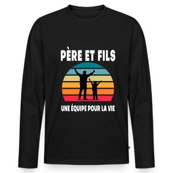 père et fils papa complices vintage duo assorti - T-shirt manches longues Premium bio Homme - noir - Devant - Nico (187cm)