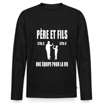 père et fils papa copier coller duo fête pères - T-shirt manches longues Premium bio Homme - noir - Devant - Nico (187cm)