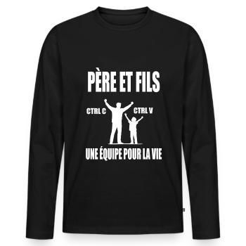 père et fils papa copier coller duo fête pères - T-shirt manches longues Premium bio Homme - noir - Devant - Nico (187cm)