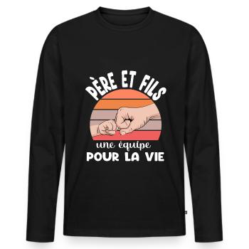père et fils papa coup de point duo fête pères - T-shirt manches longues Premium bio Homme - noir - Devant - Nico (187cm)