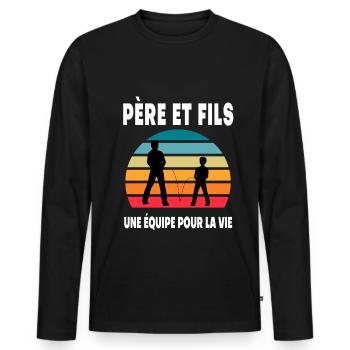 père et fils papa drôle complices duo vintage - T-shirt manches longues Premium bio Homme - noir - Devant - Nico (187cm)