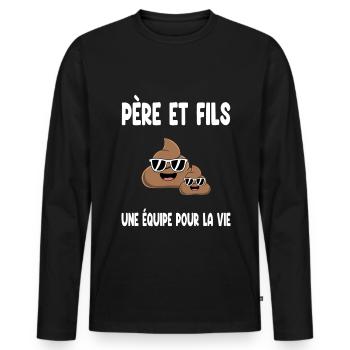 père et fils papa drôle humour fête des pères - T-shirt manches longues Premium bio Homme - noir - Devant - Nico (187cm)
