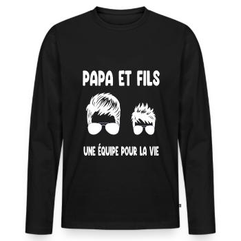 père et fils papa lunettes humour duo fête pères - T-shirt manches longues Premium bio Homme - noir - Devant - Nico (187cm)