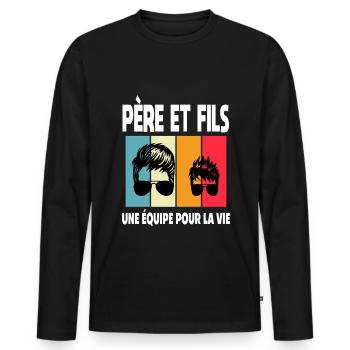 père et fils papa lunettes vintage duo complices - T-shirt manches longues Premium bio Homme - noir - Devant - Nico (187cm)
