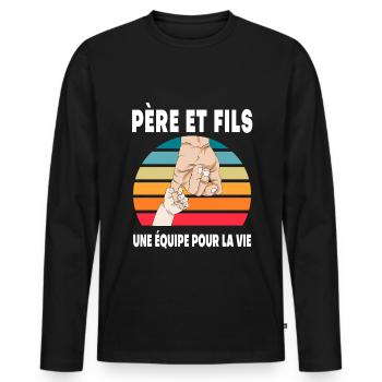 père et fils papa main vintage fête des pères - T-shirt manches longues Premium bio Homme - noir - Devant - Nico (187cm)