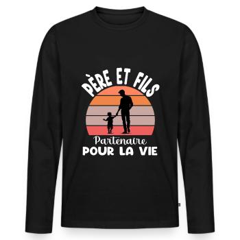 père et fils papa partenaire vie duo fête pères - T-shirt manches longues Premium bio Homme - noir - Devant - Nico (187cm)