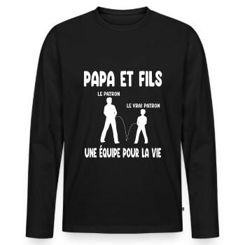 Vater und Sohn Papa Chef Humor Duo Vatertag - Männer Premium Bio Langarmshirt - Schwarz - Vorne - Nico (187cm)