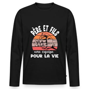 père et fils papa point main duo fête des pères - T-shirt manches longues Premium bio Homme - noir - Devant - Nico (187cm)