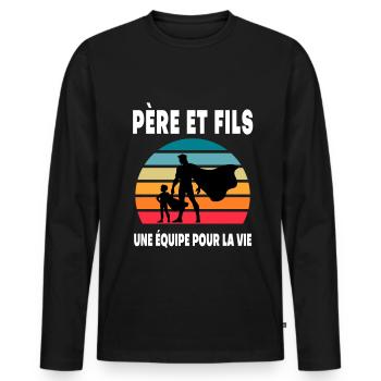 Vater und Sohn Papa Superheld Vintage Duo - Männer Premium Bio Langarmshirt - Schwarz - Vorne - Nico (187cm)