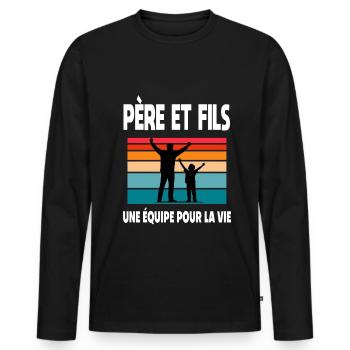 père et fils papa vintage complices duo assorti - T-shirt manches longues Premium bio Homme - noir - Devant - Nico (187cm)