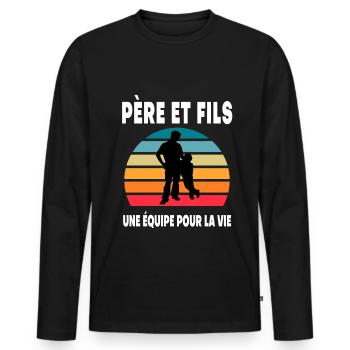 père et fils papa vintage duo assorti complices - T-shirt manches longues Premium bio Homme - noir - Devant - Nico (187cm)