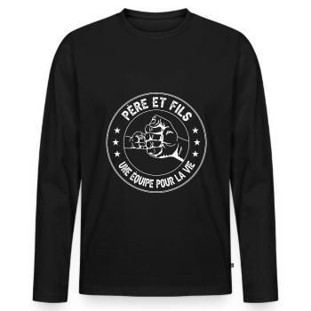 père et fils point main duo papa fête des pères - T-shirt manches longues Premium bio Homme - noir - Devant - Nico (187cm)