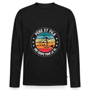 père et fils point main vintage duo fête pères - T-shirt manches longues Premium bio Homme - noir - Devant - Nico (187cm)