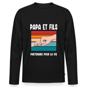 Dad and Son Vintage Dot Kick Father Fathers Birthday - Men's Premium Organic Long Sleeve Shirt - black - Front - Nico (187cm)