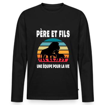 père et fils lion papa vintage duo fête des pères - T-shirt manches longues Premium bio Homme - noir - Devant - Nico (187cm)