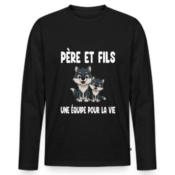 Father and Son Wolf Dad Duo Matching Father's Day - Men's Premium Organic Long Sleeve Shirt - black - Front - Nico (187cm)