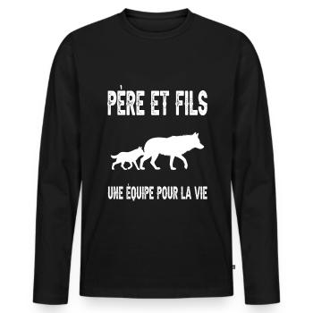 Father and Son Wolf Dad Father's Day - Men's Premium Organic Long Sleeve Shirt - black - Front - Nico (187cm)