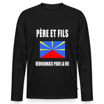 père fils réunionnais la réunion papa fête pères - T-shirt manches longues Premium bio Homme - noir - Devant - Nico (187cm)