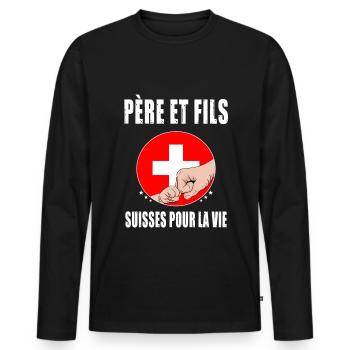 père et fils suisse papa - T-shirt manches longues Premium bio Homme - noir - Devant - Nico (187cm)