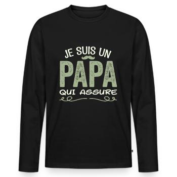 Je Suis Un Papa Qui Assure Cadeau Fête Des Pères - T-shirt manches longues Premium bio Homme - noir - Devant - Nico (187cm)