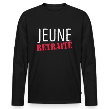 humour JEUNE Retraité - T-shirt manches longues Premium bio Homme - noir - Devant - Nico (187cm)